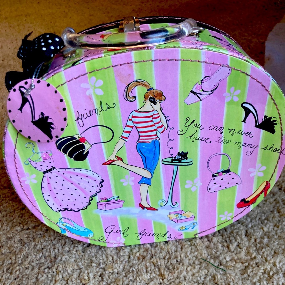 VINTAGE 2003 LADY JAYNE GLAMOUR GIRLS PINK STACKING SUITCASE HINGED w HANDLE EUC